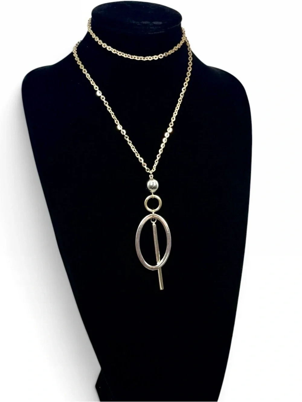 Chico’s Two Tone Geometric Pendant Necklace 36” NWOT